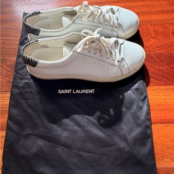 Saint Laurent White and Black Textured Sneakers